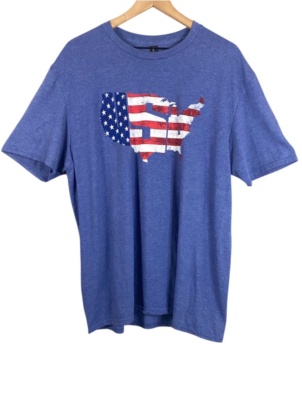 Men’s American Flag Short Sleeve Crewneck T-Shirt in Blue Size Large